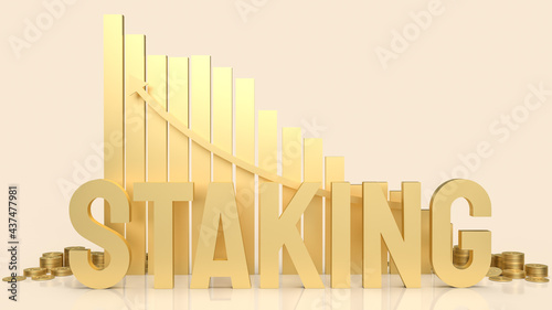 The gold word staking and  chart for business or cryptocurrency concept 3d rendering.