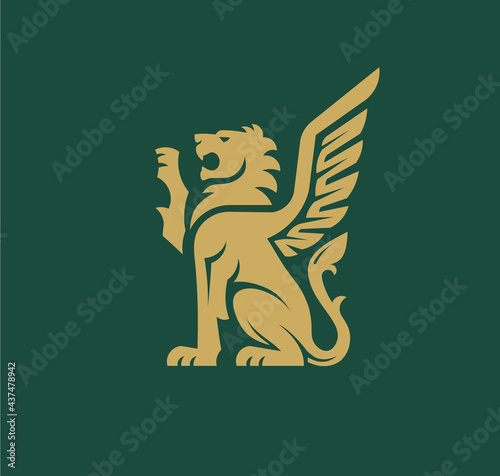 creative lion wing logo vector illustration, Winged Lion ancient emblems elements