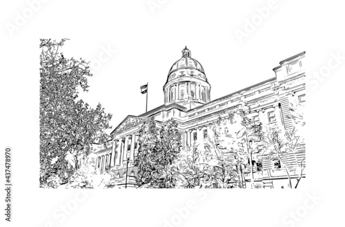 Building view with landmark of Frankfort is the 
city in Kentucky. Hand drawn sketch illustration in vector.