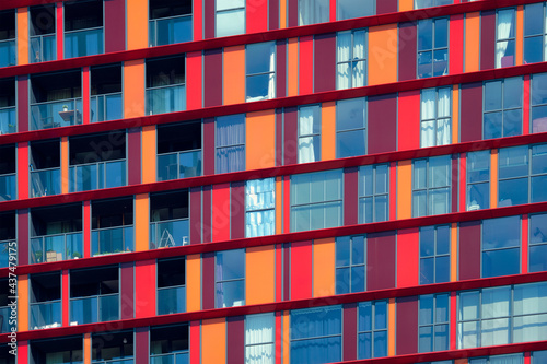 Modern residential building facade with windows and balconies. Rotterdam