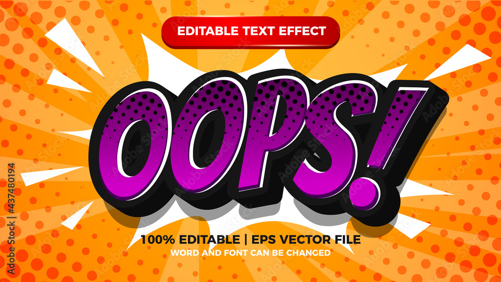 oops comic editable text style effect illustrator. vector design template with halftone background