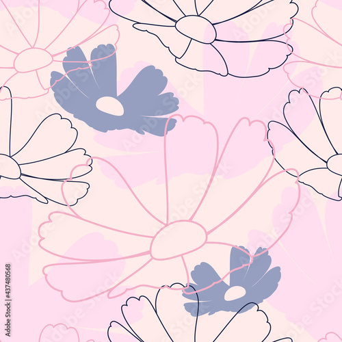 コスモスの花のシームレスパターンピンク色