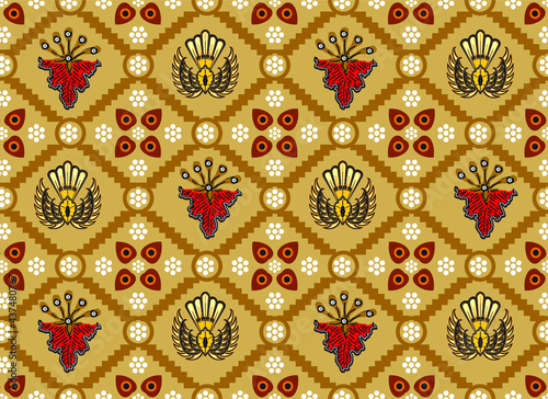 Indonesian batik motif, Batik is a technique of wax-resist dyeing applied to whole cloth, or cloth made using this technique originated from Indonesia. EPS 10