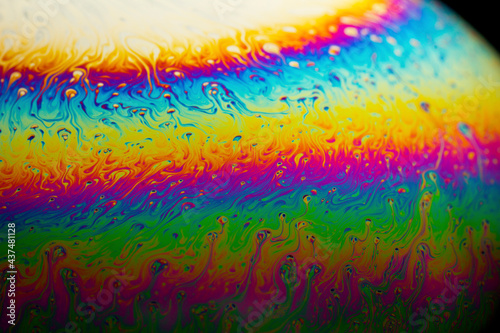 A close up of colorful surface of a single soap bubble