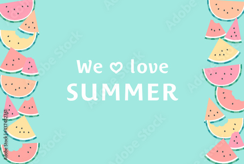 パステルカラーの縦に並ぶスイカのイラストフレーム