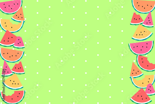 ビビッドカラーの縦に並ぶスイカのイラストフレーム