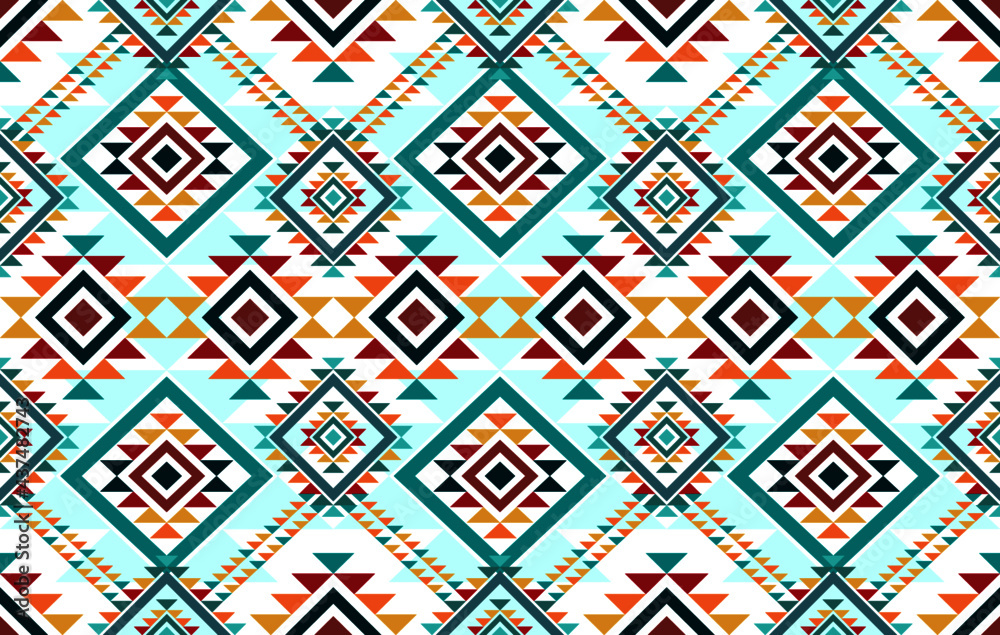 Ethnic Aztec African seamless pattern design. Geometric fabric carpet ornament native boho chevron textile decoration. Embroidery patterns