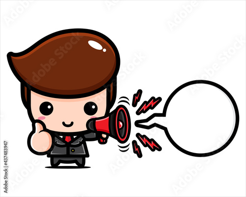 cute cartoon male vector design as a businessman talking using a megaphone