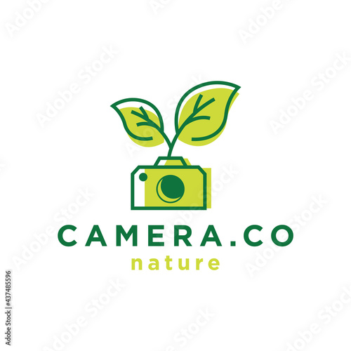 Camera nature logo design concept premium