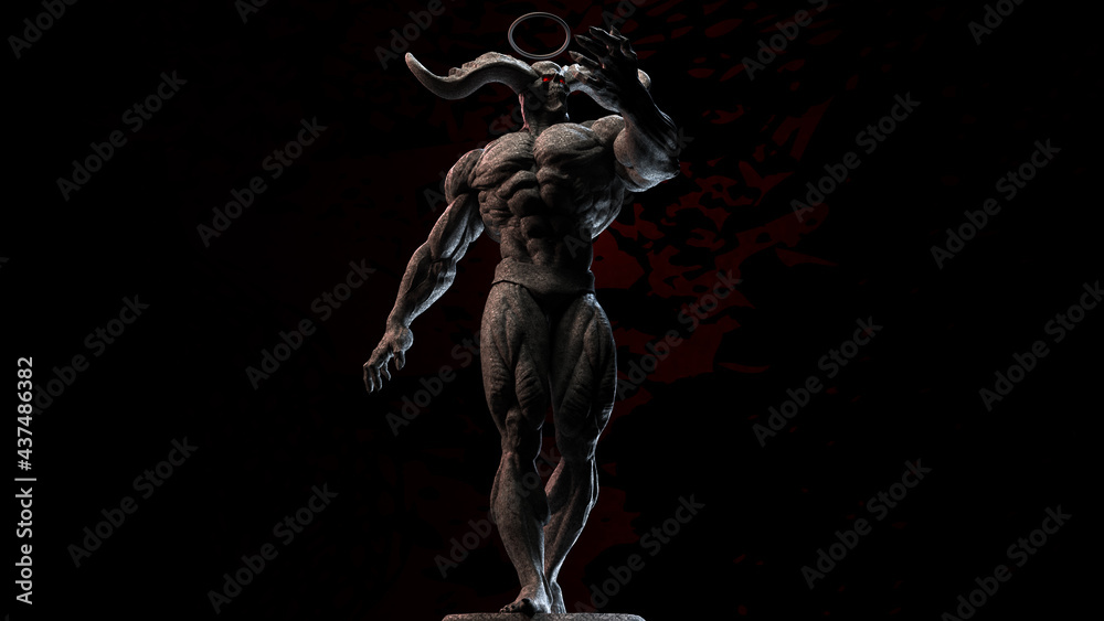3D composite illustration of Kronos. A man with a skull head, with two horns. 3D rendering. Skull Art 3D composite illustration of Kronos. A man with a skull head, with two horns. 3D rendering. Skull Art