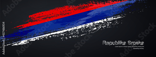 Grunge brush of Republika Srpska flag on shiny black background. Creative glitter sparkle brush paint vector illustration