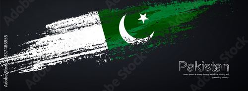 Grunge brush of Pakistan flag on shiny black background. Creative glitter sparkle brush paint vector illustration