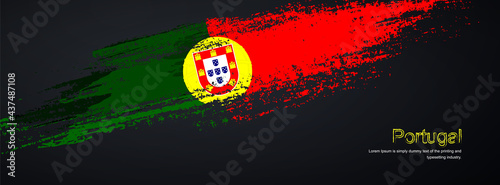 Grunge brush of Portugal flag on shiny black background. Creative glitter sparkle brush paint vector illustration