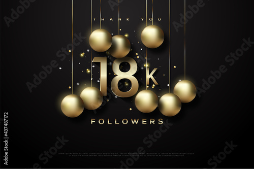 Thank you 18k followers with gold ball hanging background. photo