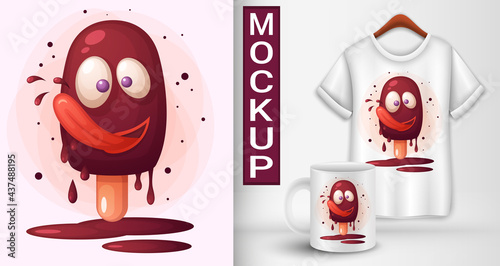 Chocolate popsicle is licking its lips. Illustration