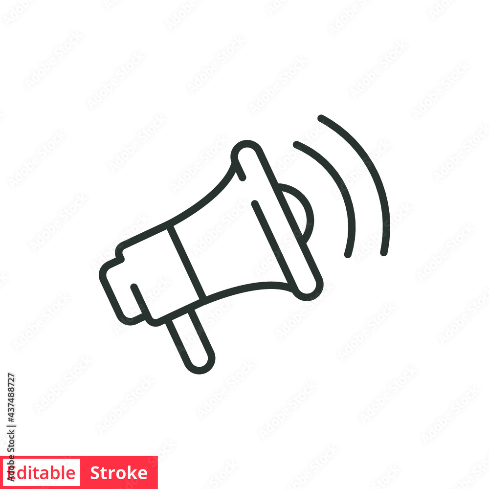 Speaker line icon. Simple outline style. Loud, megaphone, alert, loudspeaker, microphone, sign, announcement, broadcast oncept. Vector illustration isolated on white background. Editable stroke EPS 10