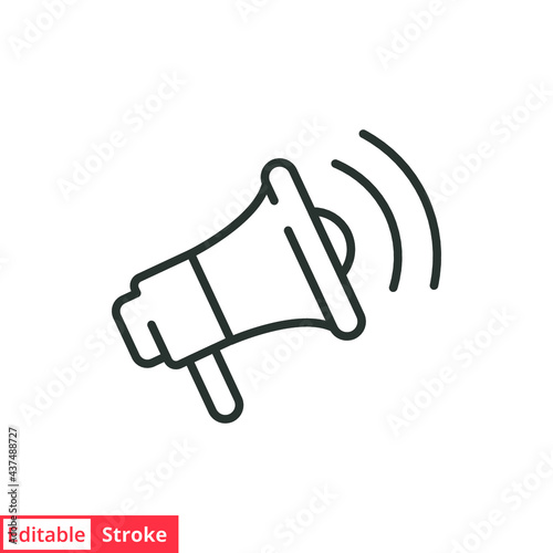 Speaker line icon. Simple outline style. Loud, megaphone, alert, loudspeaker, microphone, sign, announcement, broadcast oncept. Vector illustration isolated on white background. Editable stroke EPS 10