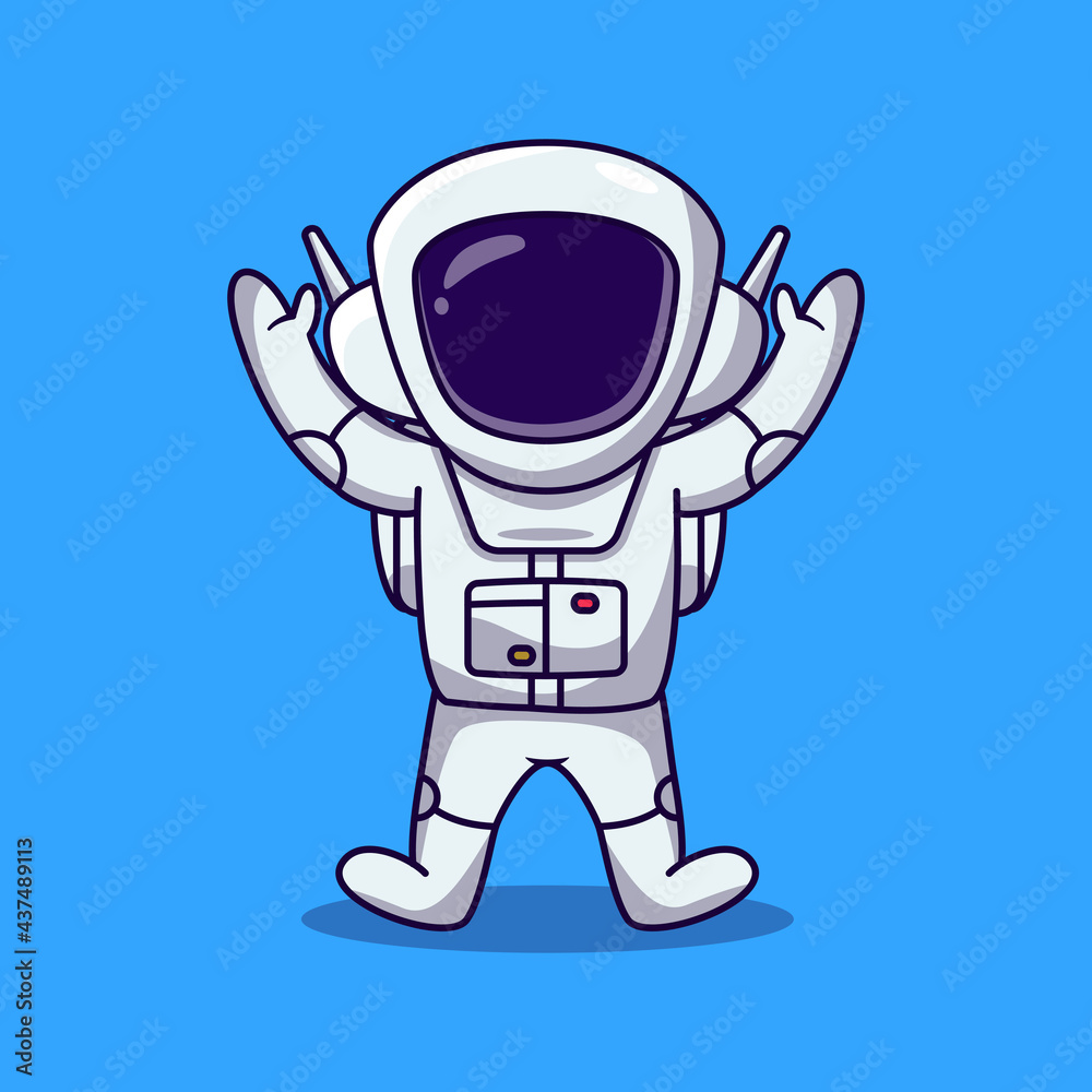 Cute Astronaut jumping and raise 2 hand cartoon illustration. spaceman cartoon vector Cute Astronaut jumping and raise 2 hand cartoon illustration. spaceman cartoon vector