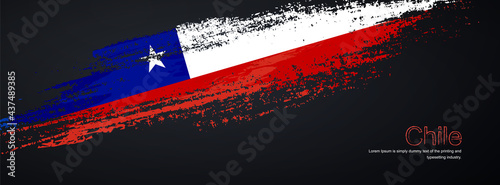 Grunge brush of Chile flag on shiny black background. Creative glitter sparkle brush paint vector illustration