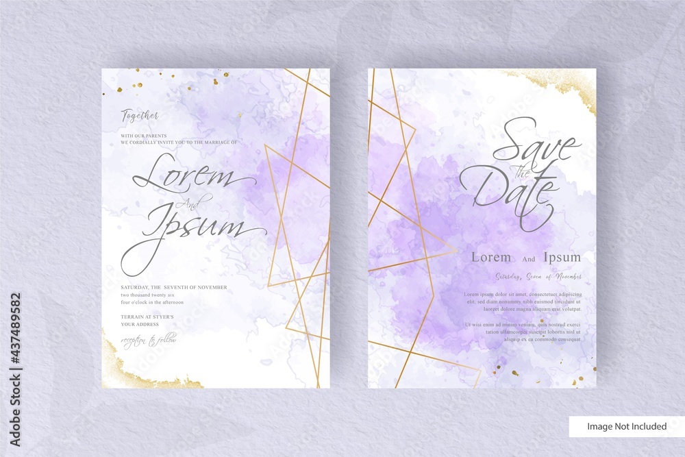 Minimalist floral arrangement wedding invitation template with abstract watercolor