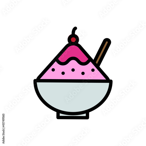 Shaved Ice Vector Icon in Filled Outline Style. Shaved ice is made from finely shaved ice or finely shaved ice and sweet spices or syrup. Vector illustration icon can be used for an app, web, or logo