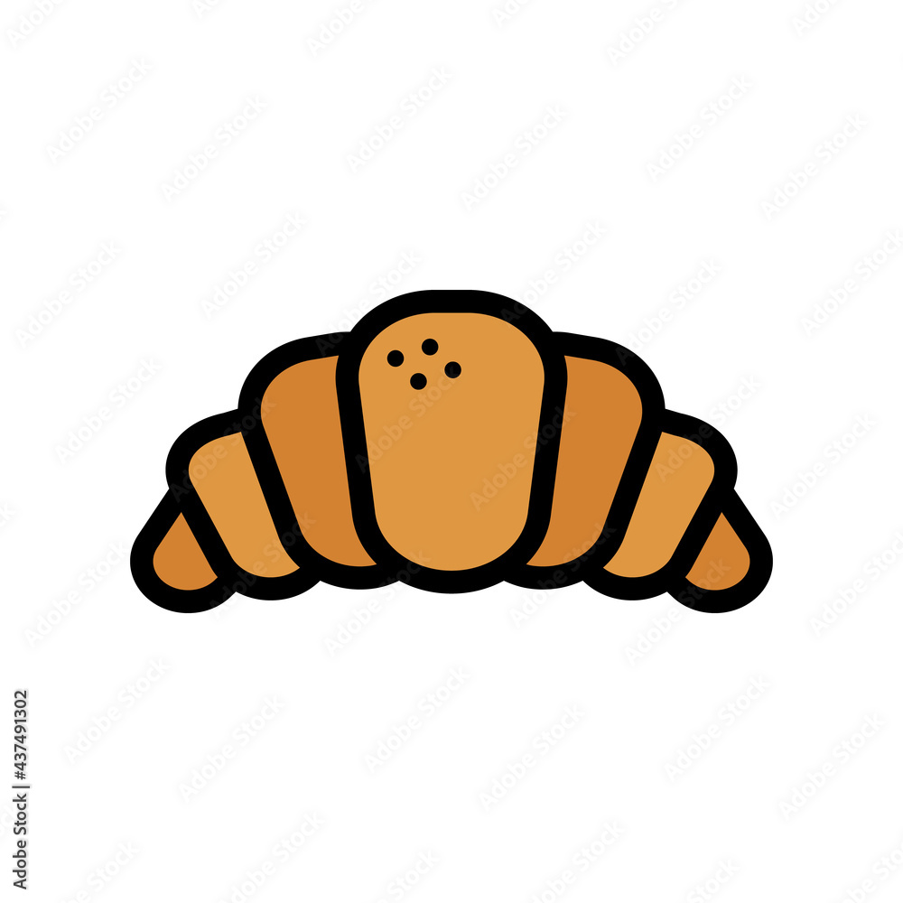 Croissant Vector Icon in Filled Outline Style. A croissant is a buttery, flaky, pastry of Austrian origin, but mostly associated with France. Vector illustration icon for app, web, or logo Croissant Vector Icon in Filled Outline Style. A croissant is a buttery, flaky, pastry of Austrian origin, but mostly associated with France. Vector illustration icon for app, web, or logo