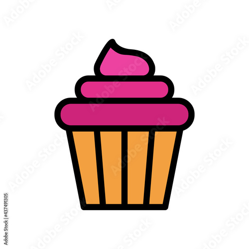 CupCake Vector Icon in Filled line Style. A cupcake is a small cake designed to serve one person, which may be baked in a small thin paper or aluminum cup. Vector illustration for app,  Website, Game