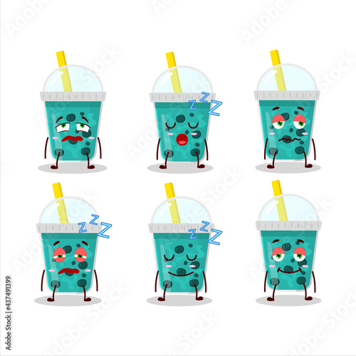 Cartoon character of taro milk with boba with sleepy expression
