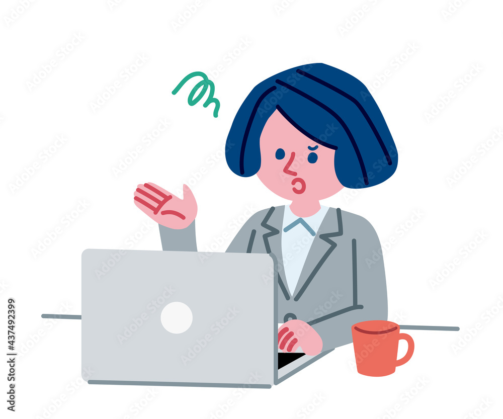 パソコンを操作する女性のイラスト パソコンを操作する女性のイラスト