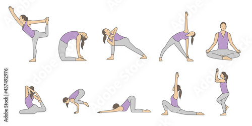 ヨガのポーズ　イラストレーションセット　女性