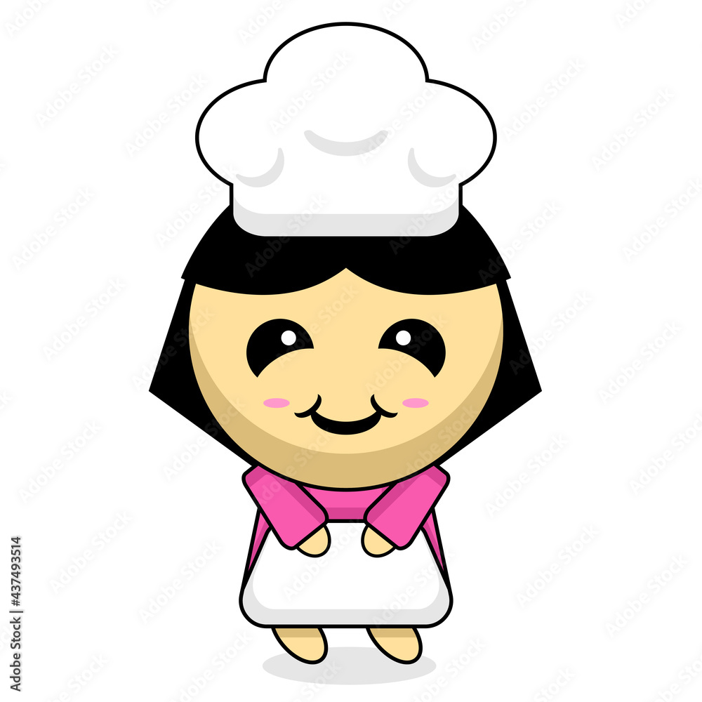 cute girl chef mascot character cartoon illustration