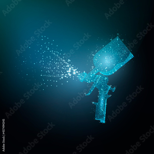 Paint spray gun on a dark blue background. Vector polygonal illustration of a car body repair instrument. Automotive concept.