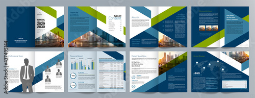 Corporate business presentation guide brochure template, Annual report, 16 page minimalist flat geometric business brochure design template, A4 size.