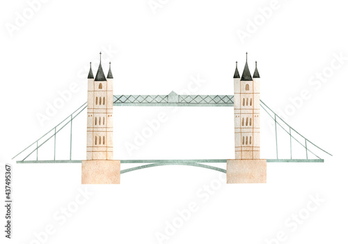 Watercolor illustration of the tower bridge. London, England.