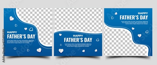 Social media template for father's day. Blue background color with love illustration.