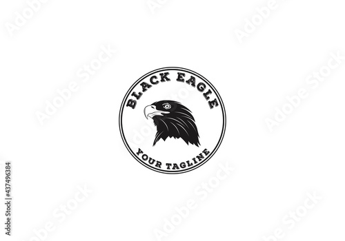 black eagle logo with black eagle head illustration in white background