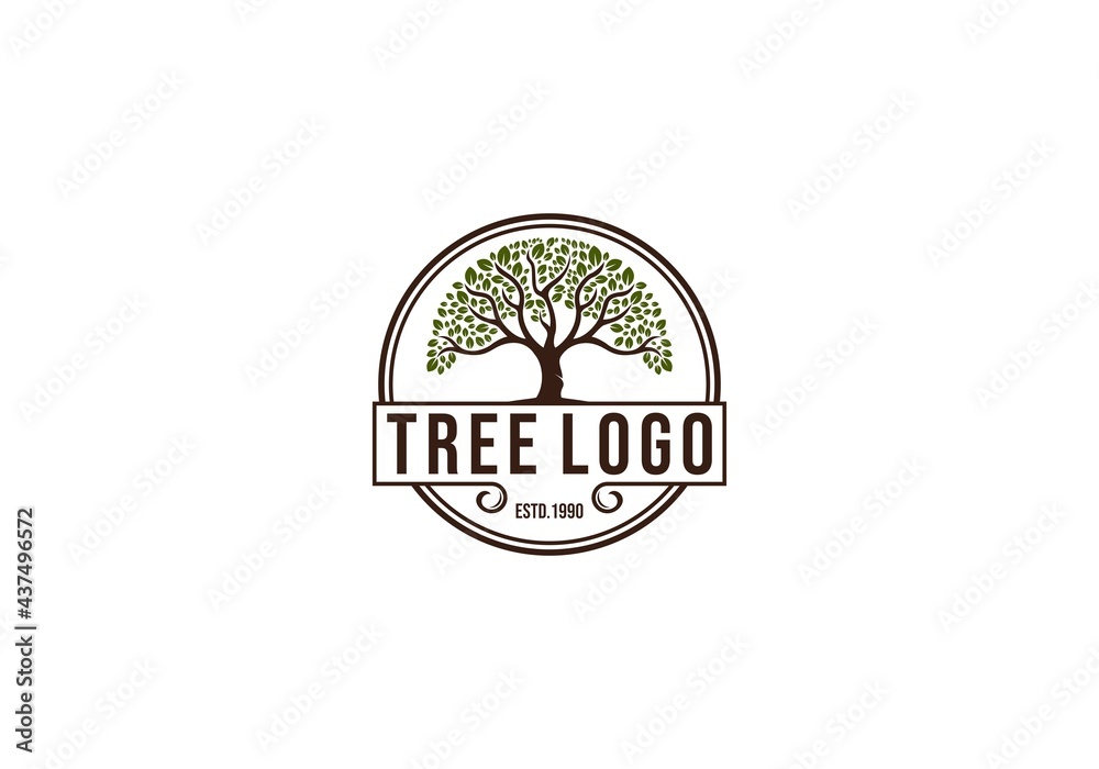 tree logo with lush tree on white background tree logo with lush tree on white background