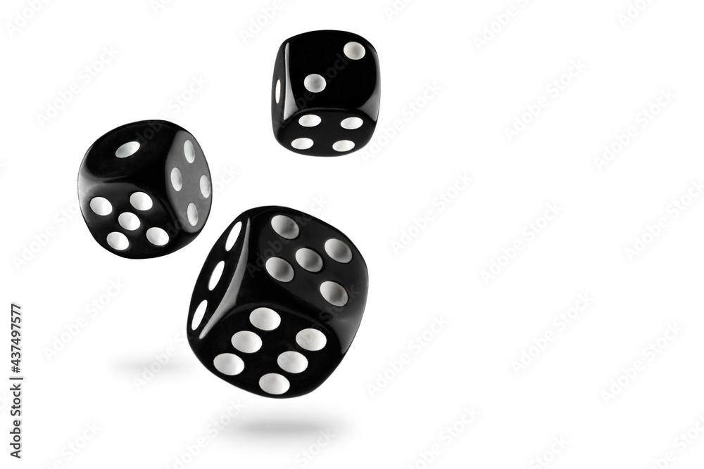 black dice with white dots, isolate on a white background for clipping, bet leisure fortune black dice with white dots, isolate on a white background for clipping, bet leisure fortune