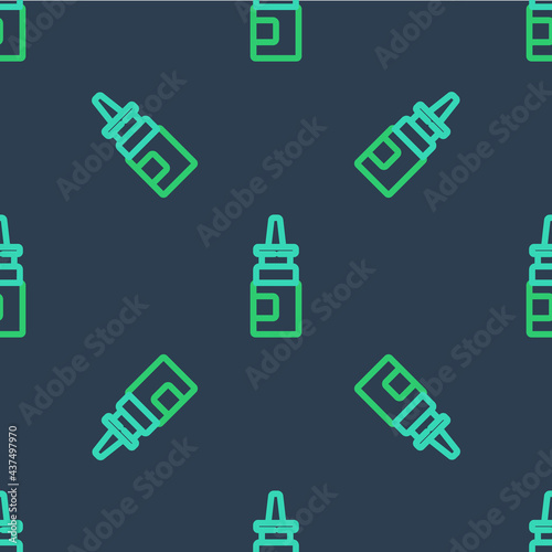 Line Bottle nasal spray icon isolated seamless pattern on blue background. Vector