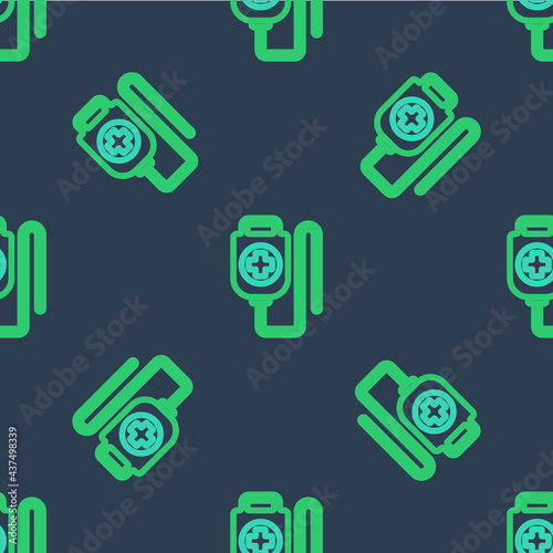 Line IV bag icon isolated seamless pattern on blue background. Blood bag. Donate blood concept. The concept of treatment and therapy, chemotherapy. Vector