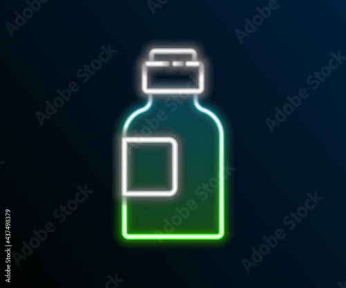 Glowing neon line Bottle of medicine syrup icon isolated on black background. Colorful outline concept. Vector