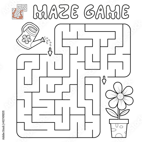 Maze puzzle game for children. Outline maze or labyrinth game with flower.