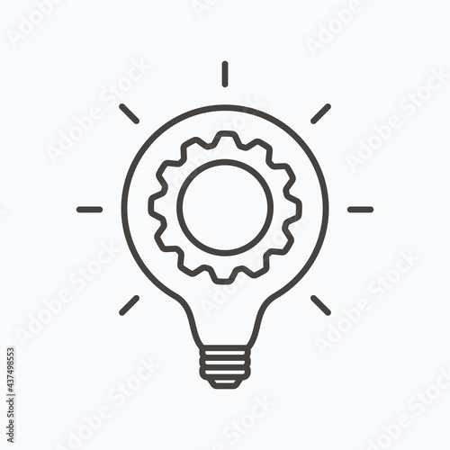 Innovation thin line symbol, cogwheel and lamp bulb Icon. Innovation logo. Ve...