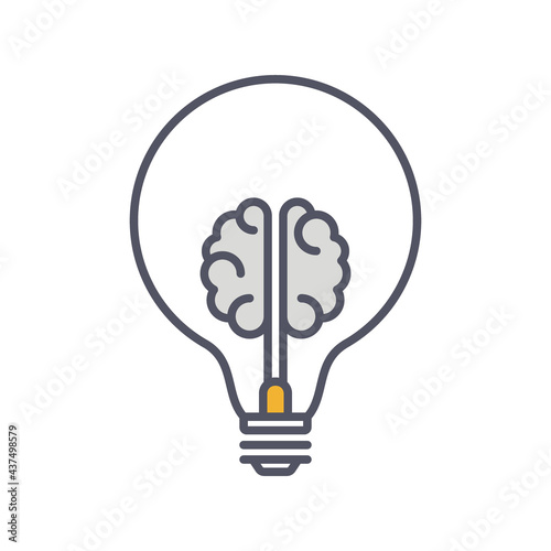 Creative Idea Thin Line Icon. Brain in lightbulb innovation logo. Vector Illu...