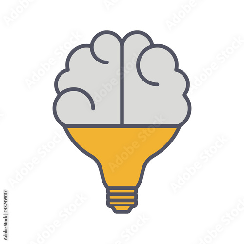 Creative Idea Thin Line Icon. Brain in lightbulb innovation logo. Vector Illu...