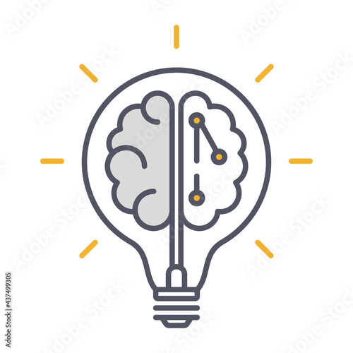 Creative Idea Thin Line Icon. Brain in lightbulb innovation logo. Vector Illu...