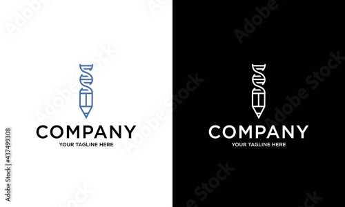 Pencil with DNA strand vector simple linear icon, science biotechnology line art symbol, biology research and solutions.