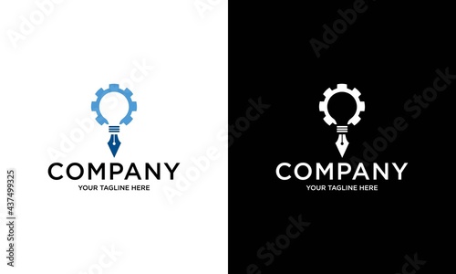 Light bulb,pencil and gear logo design. Creative idea vector design. Smart writer icon