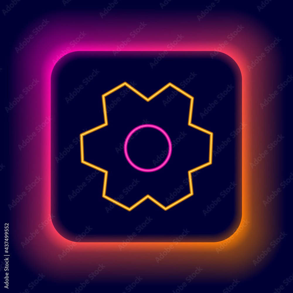 Glowing neon line Gear icon isolated on black background. Cogwheel gear settings sign. Cog symbol. Colorful outline concept. Vector Glowing neon line Gear icon isolated on black background. Cogwheel gear settings sign. Cog symbol. Colorful outline concept. Vector