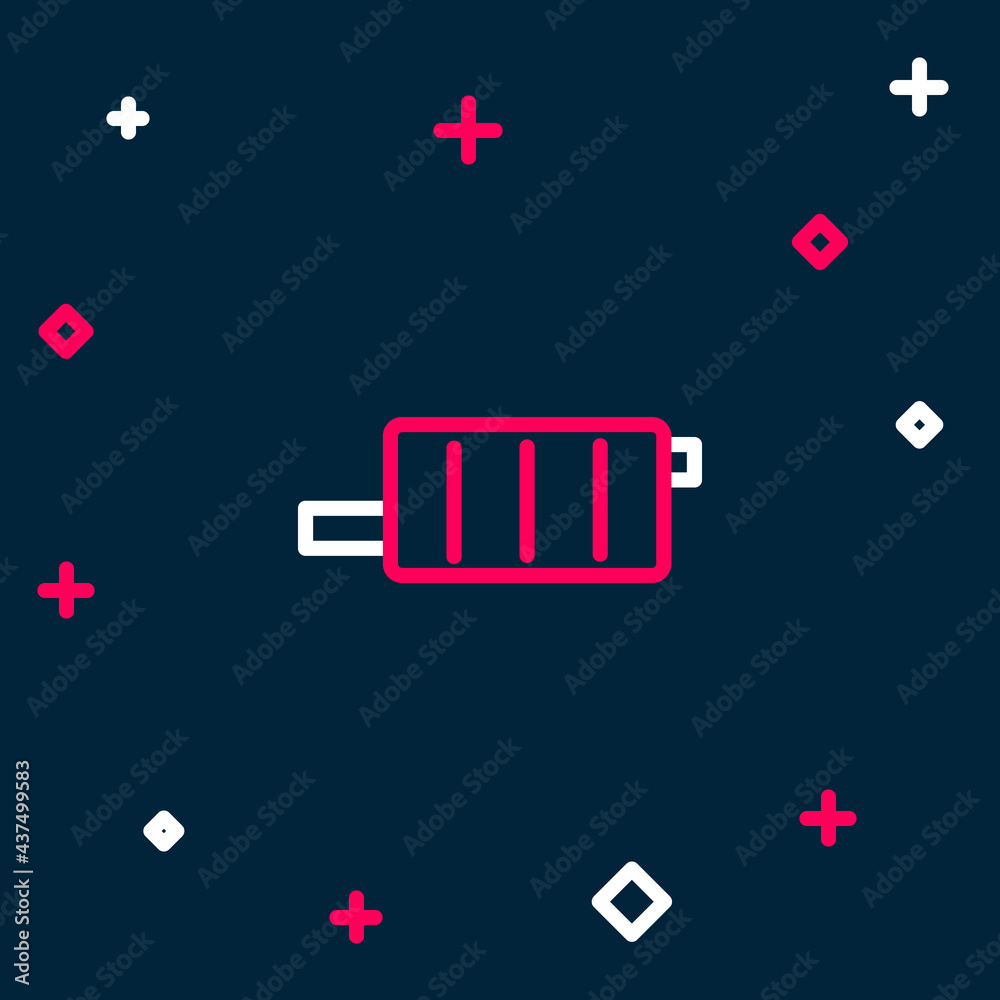 Fototapeta premium Line Car muffler icon isolated on blue background. Exhaust pipe. Colorful outline concept. Vector